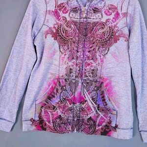 One World Hoodie Full Zip Lightweight Sweater Pink Purple Embellished 2xl Womans